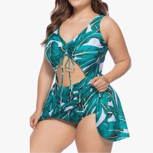 Tropical Green Leaf Print Women's Swimsuit
